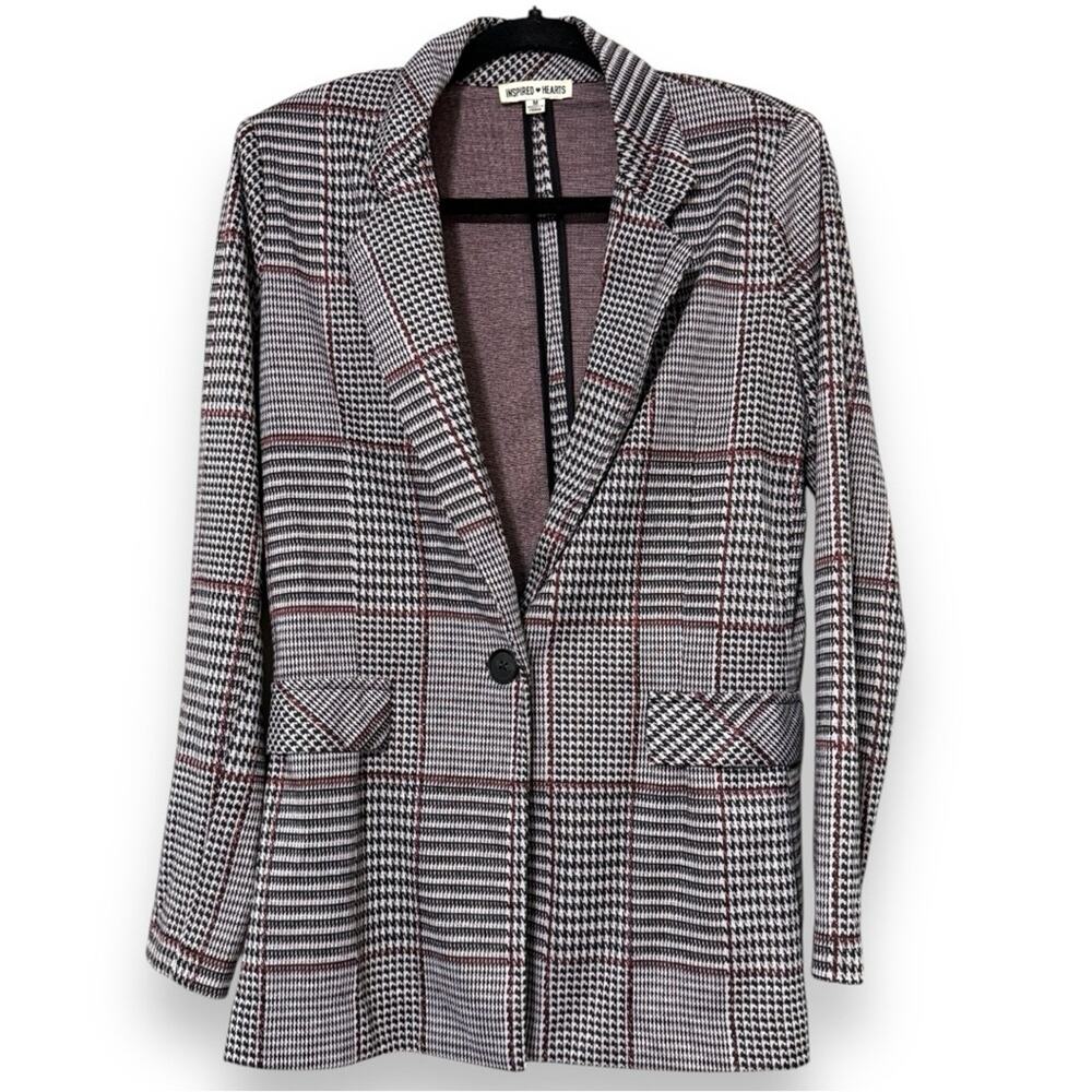 INSPIRED HEARTS women's size medium black red one button blazer business casual